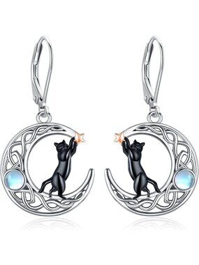 Sterling Silver Dangle Earrings with Moonstone & Turquoise - Tree of Life, Bee